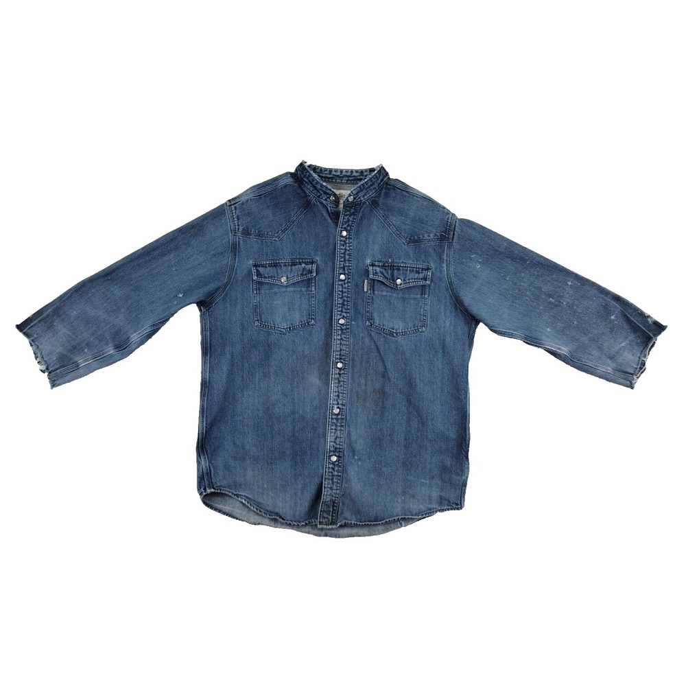 VTG Carhartt Mens Denim Western Snap‎ Button Shirt L Blue Cotton Long Sleeve
